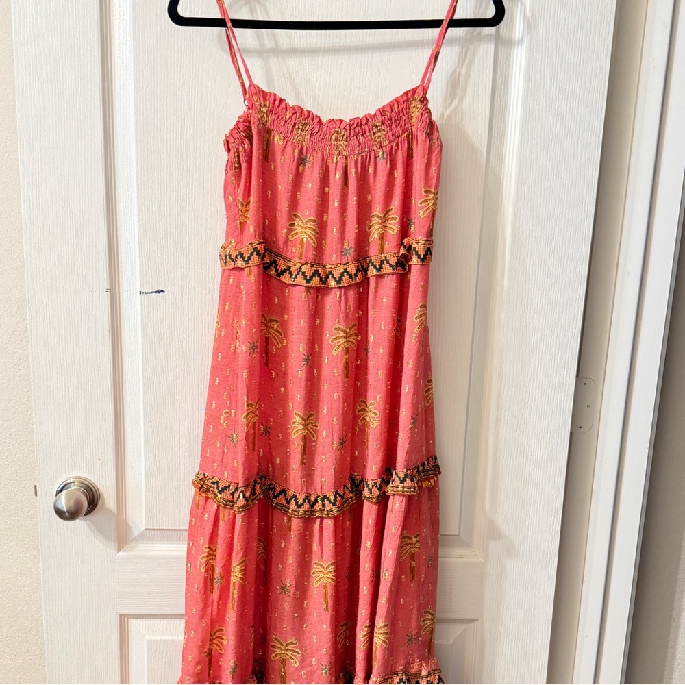 FARM Rio Coral Pink Palm Print Maxi Dress